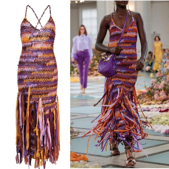 Ulla Johnson Dresses & Skirts - ULLA JOHNSON Emmalina Crochet Fringe Cotton & Silk Maxi Dress in Violet Orange